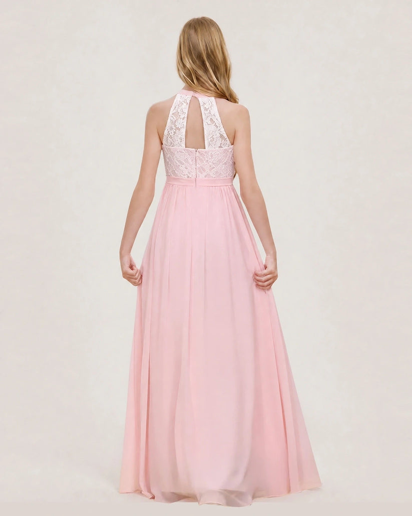 Pink Chiffon A-line Junior Bridesmaid Dress Back View