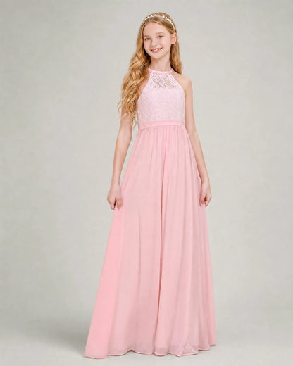 Pink Chiffon A-line Junior Bridesmaid Dress Side View