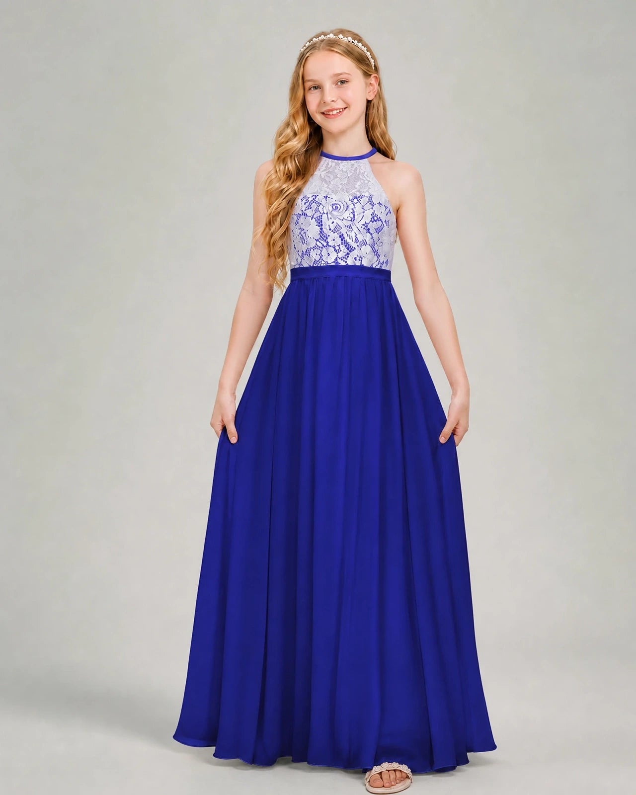 Royal Blue Chiffon A-line Junior Bridesmaid Dress Front View