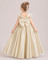 Champagne Satin A-line Flower Girl Dress Back View