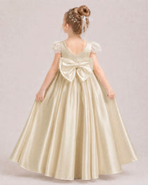 White Satin Flower Girls Dress