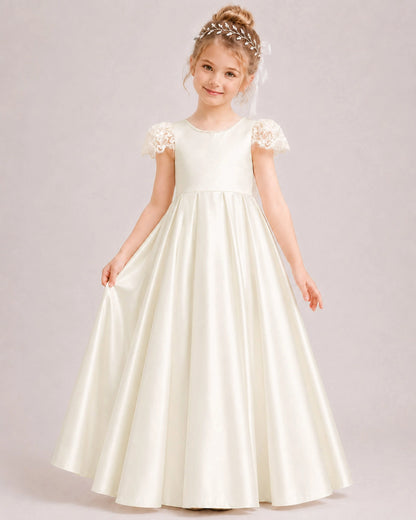 Ivory Satin Flower Girls Dress