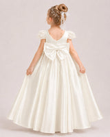 Ivory Satin A-line Flower Girl Dress Back View