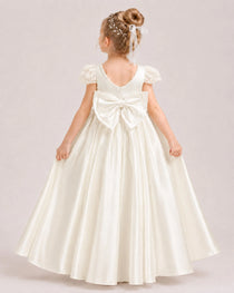 White Satin Flower Girls Dress