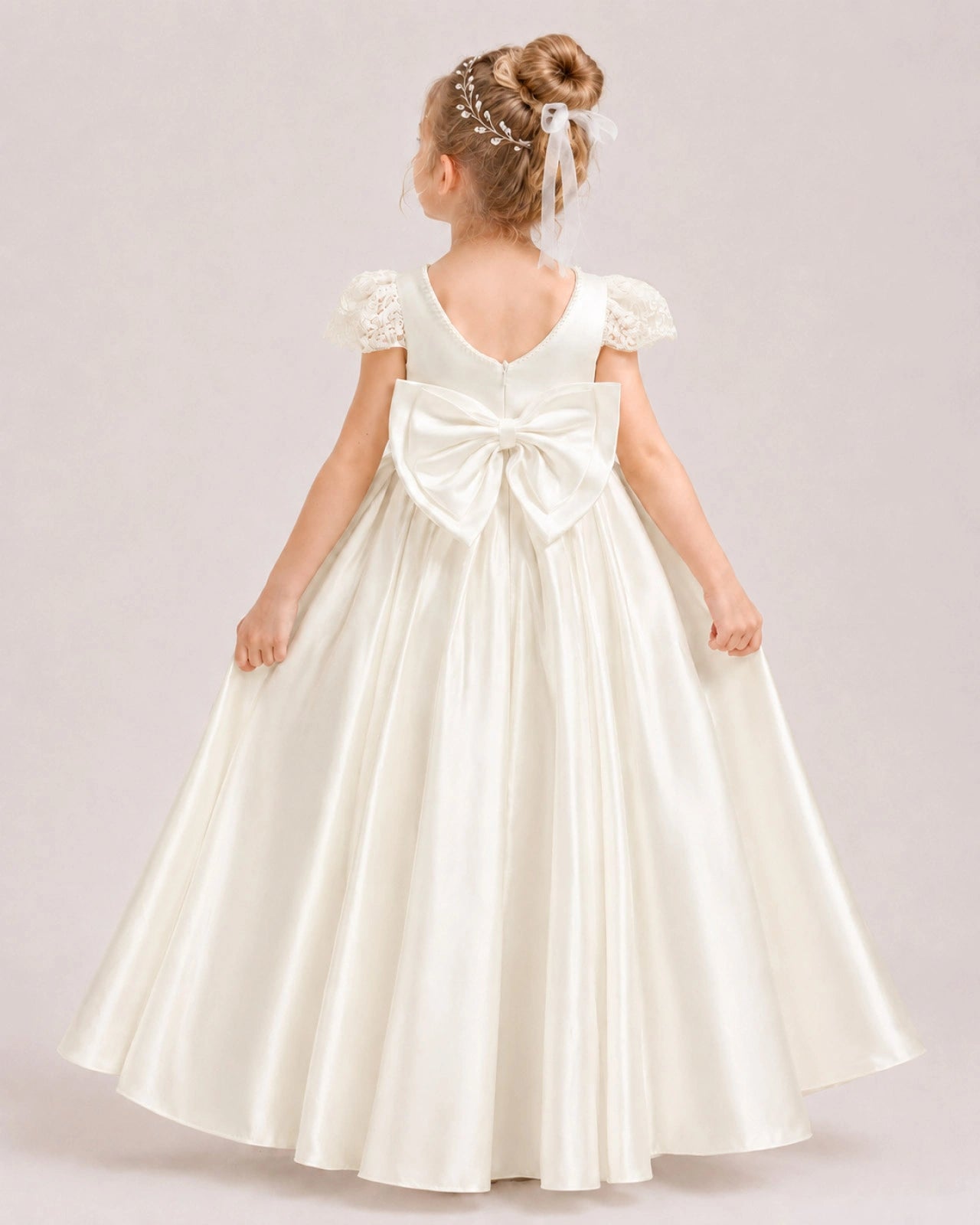 White Satin Flower Girls Dress