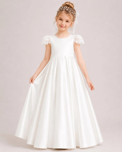 White Satin Flower Girls Dress