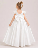 White Satin A-line Flower Girl Dress Back View