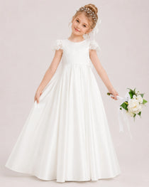 White Satin Flower Girls Dress