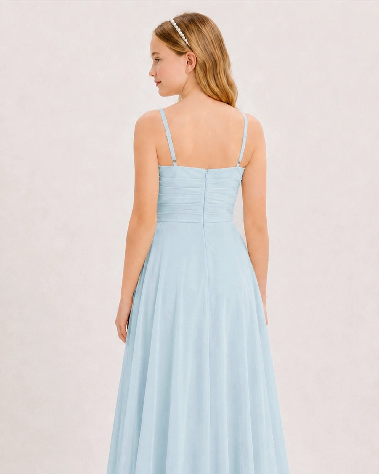Dideyttawl Chiffon Junior Bridesmaid Dress with High-Low Ruffle Layers