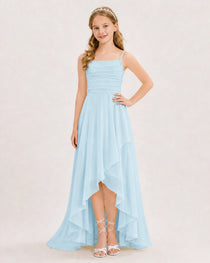 Dideyttawl Chiffon Junior Bridesmaid Dress with High-Low Ruffle Layers