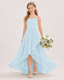 Dideyttawl Chiffon Junior Bridesmaid Dress with High-Low Ruffle Layers