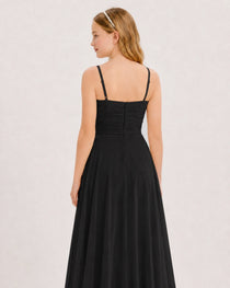 Dideyttawl Chiffon Junior Bridesmaid Dress with High-Low Ruffle Layers