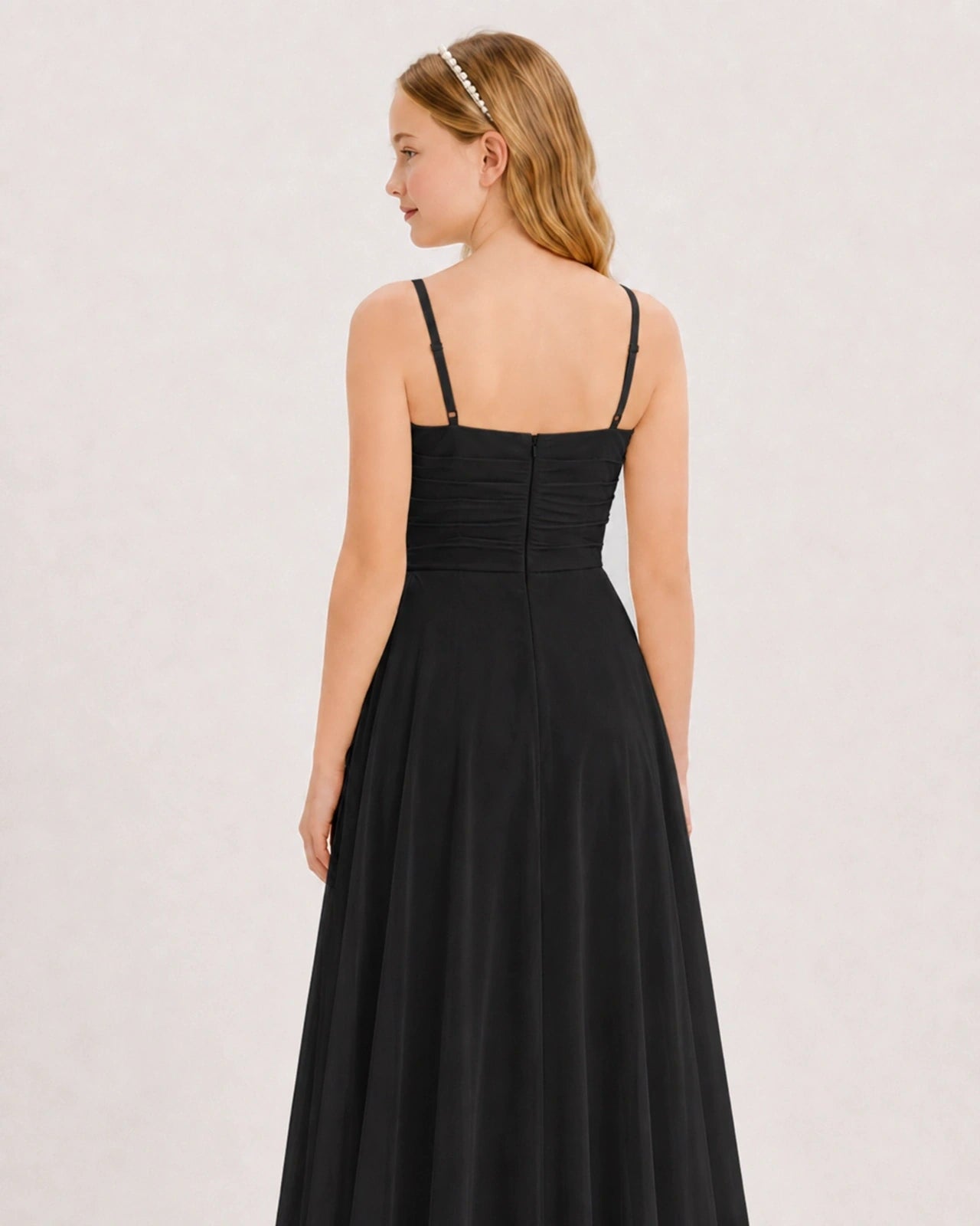 Dideyttawl Chiffon Junior Bridesmaid Dress with High-Low Ruffle Layers