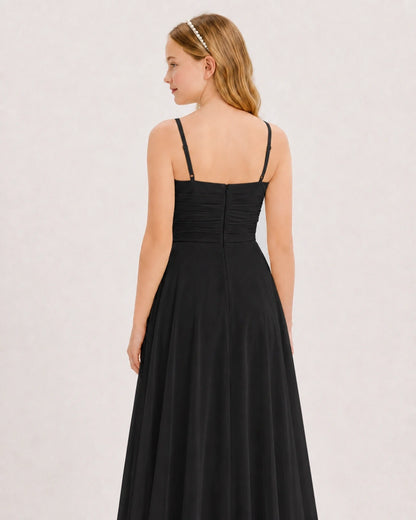 Black Chiffon A-line Junior Bridesmaid Dress Back View