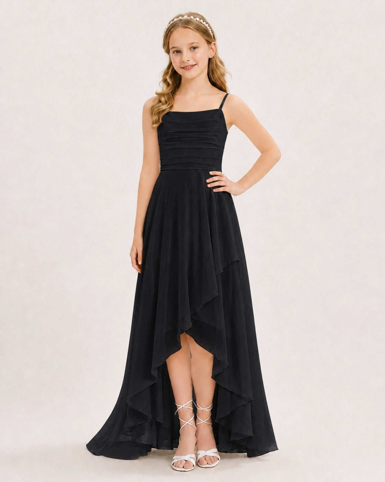 Black Chiffon A-line Junior Bridesmaid Dress Front View