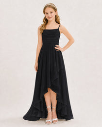 Dideyttawl Chiffon Junior Bridesmaid Dress with High-Low Ruffle Layers