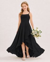Dideyttawl Chiffon Junior Bridesmaid Dress with High-Low Ruffle Layers