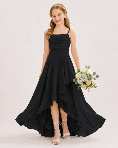 Black Chiffon A-line Junior Bridesmaid Dress Front View
