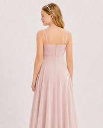 Dideyttawl Chiffon Junior Bridesmaid Dress with High-Low Ruffle Layers