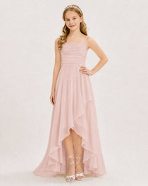 Dideyttawl Chiffon Junior Bridesmaid Dress with High-Low Ruffle Layers