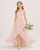 Blush Pink Chiffon A-line Junior Bridesmaid Dress Front View