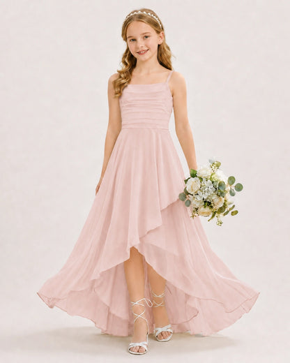 Blush Pink Chiffon A-line Junior Bridesmaid Dress Front View