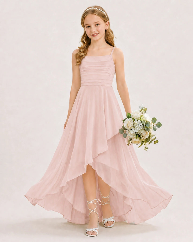 Blush Pink Chiffon A-line Junior Bridesmaid Dress Front View