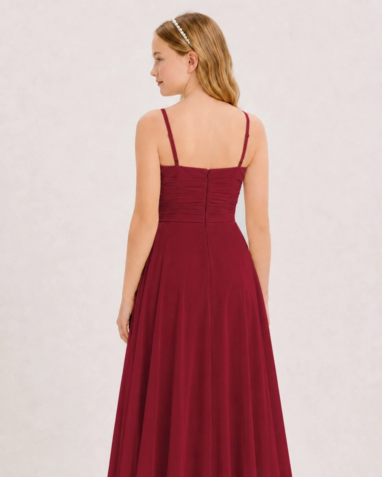 Burgundy Chiffon A-line Junior Bridesmaid Dress Back View