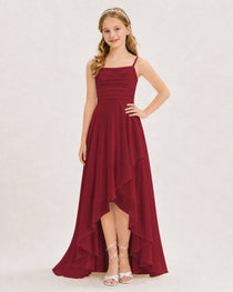 Dideyttawl Chiffon Junior Bridesmaid Dress with High-Low Ruffle Layers