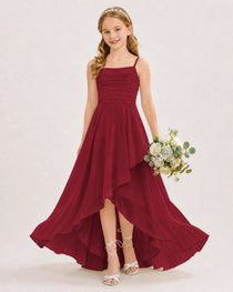 Dideyttawl Chiffon Junior Bridesmaid Dress with High-Low Ruffle Layers