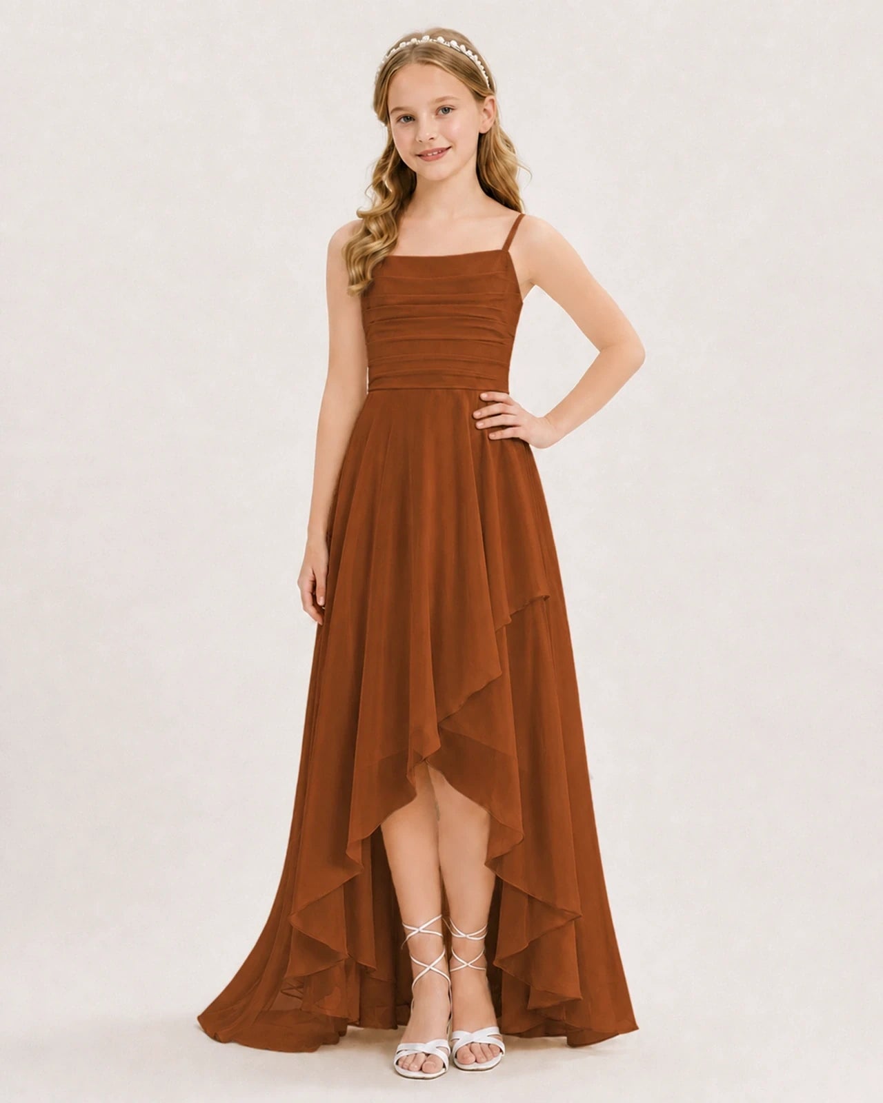 Burnt Orange Chiffon A-line Junior Bridesmaid Dress Front View