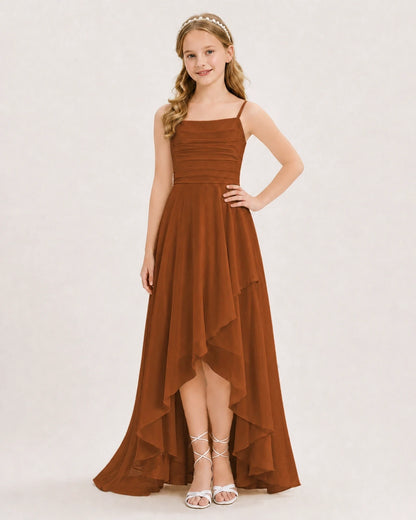 Burnt Orange Chiffon A-line Junior Bridesmaid Dress Front View