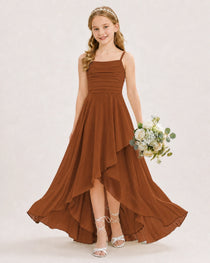 Dideyttawl Chiffon Junior Bridesmaid Dress with High-Low Ruffle Layers