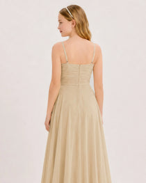 Dideyttawl Chiffon Junior Bridesmaid Dress with High-Low Ruffle Layers