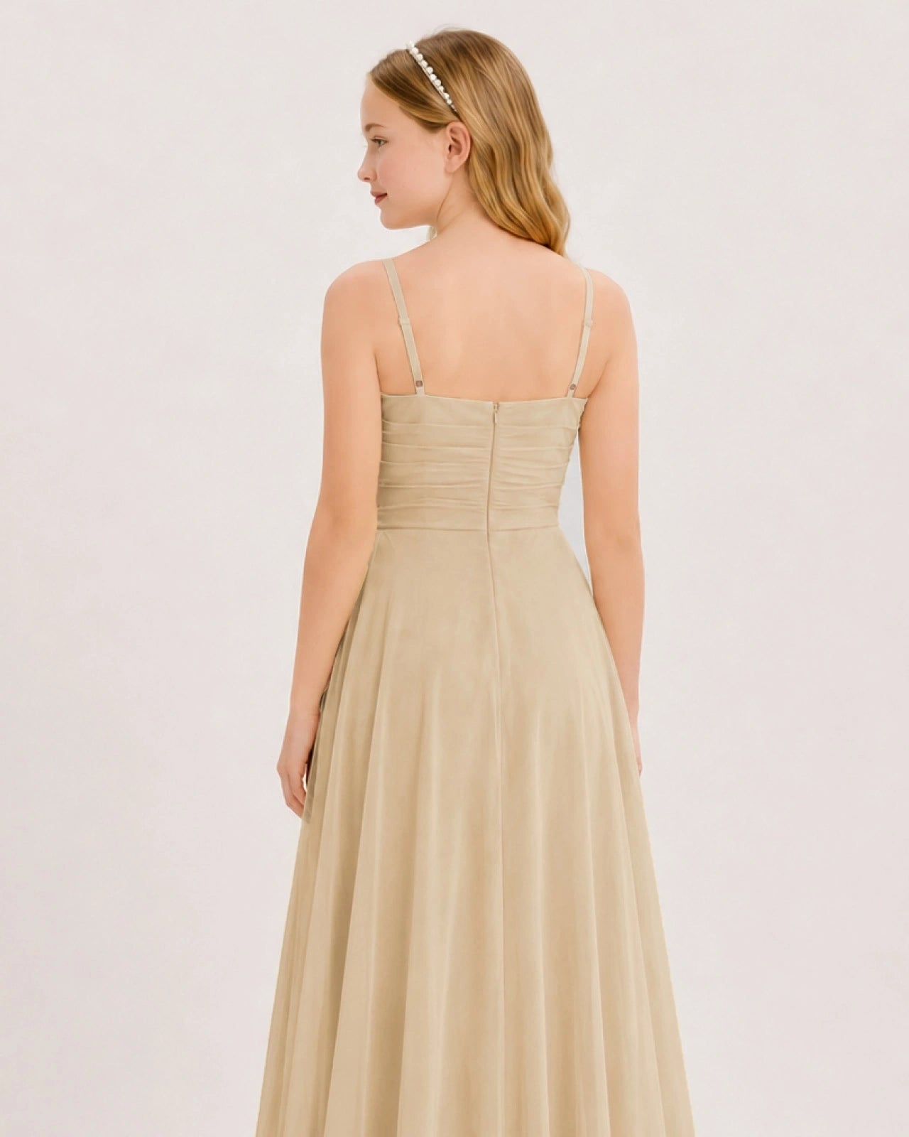 Dideyttawl Chiffon Junior Bridesmaid Dress with High-Low Ruffle Layers