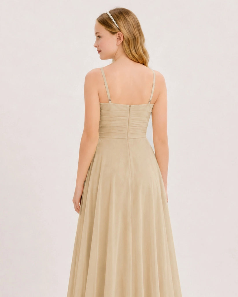 Champagne Chiffon A-line Junior Bridesmaid Dress Back View