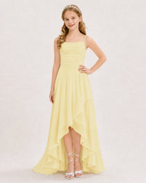 Dideyttawl Chiffon Junior Bridesmaid Dress with High-Low Ruffle Layers