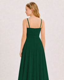 Dideyttawl Chiffon Junior Bridesmaid Dress with High-Low Ruffle Layers