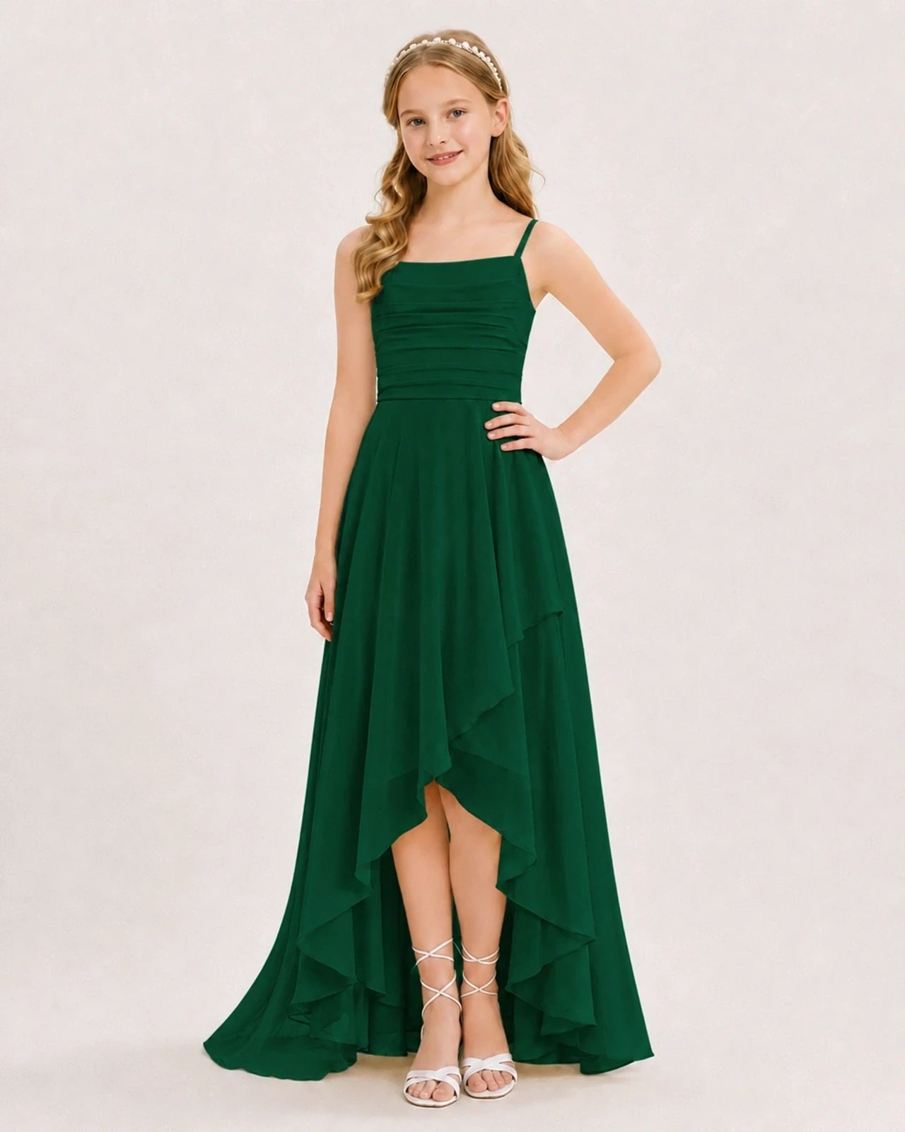 Dark Green Chiffon A-line Junior Bridesmaid Dress Front View