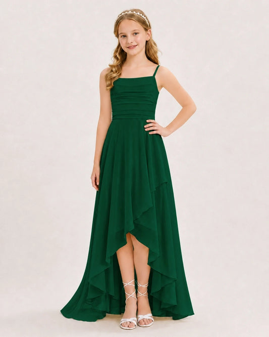 Dark Green Chiffon A-line Junior Bridesmaid Dress Front View