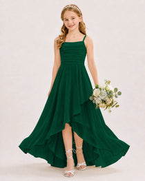 Dideyttawl Chiffon Junior Bridesmaid Dress with High-Low Ruffle Layers