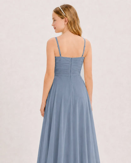 Dusty Blue Chiffon A-line Junior Bridesmaid Dress Back View