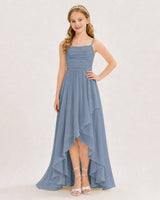 Dusty Blue Chiffon A-line Junior Bridesmaid Dress Front View