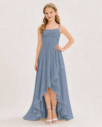 Dideyttawl Chiffon Junior Bridesmaid Dress with High-Low Ruffle Layers