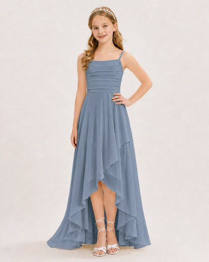 Dusty Blue Chiffon A-line Junior Bridesmaid Dress Front View