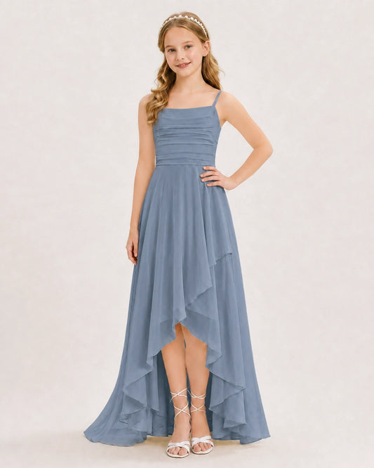 Dusty Blue Chiffon A-line Junior Bridesmaid Dress Front View