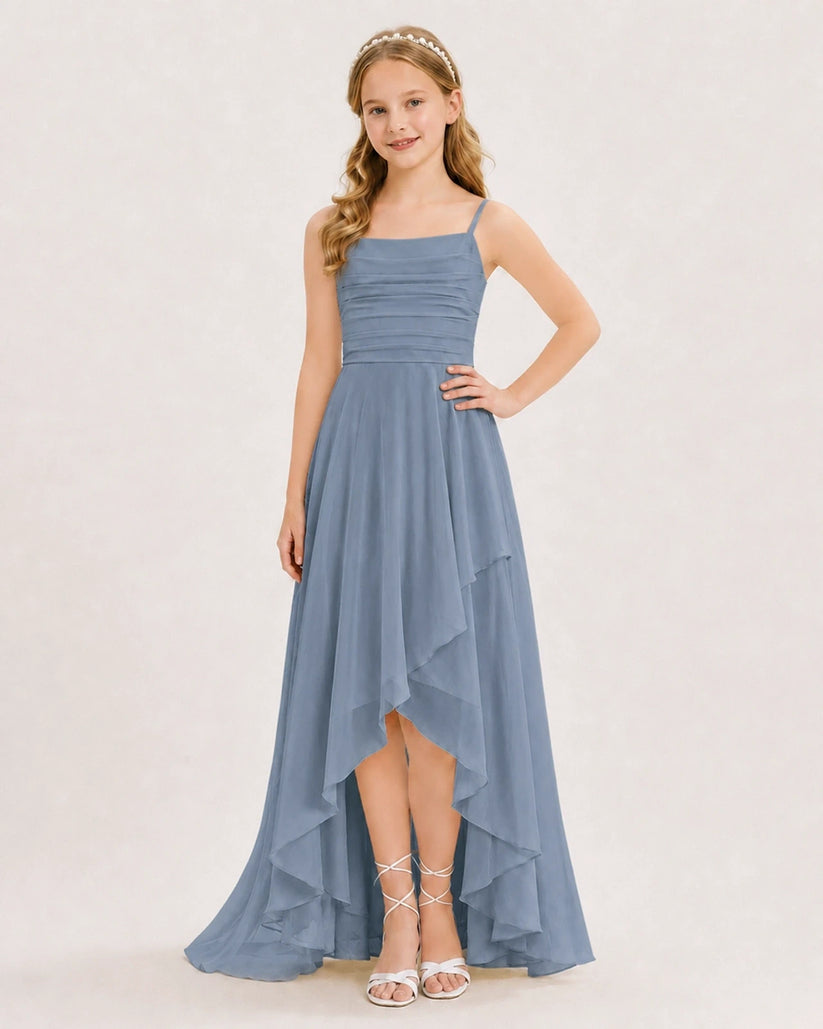 Dusty Blue Chiffon A-line Junior Bridesmaid Dress Front View