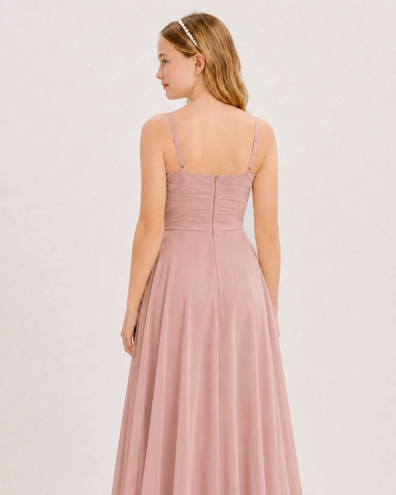 Dusty Rose Chiffon A-line Junior Bridesmaid Dress Back View