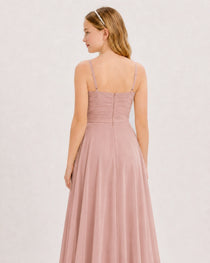 Dideyttawl Chiffon Junior Bridesmaid Dress with High-Low Ruffle Layers