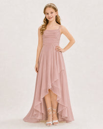 Dideyttawl Chiffon Junior Bridesmaid Dress with High-Low Ruffle Layers